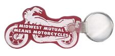 Vtg Midwest Mutual Means Motorcycles Keychain Key Ring Advertisement Red Rubber picture