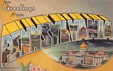 Pennsylvania PA Greetings From Large Letter Linen 3B-H837 Postcard picture