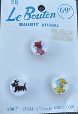 Le Bouton Cat Dog Chick Shank Buttons 1/2” Hand Painted 3 NEW Vintage #58 picture