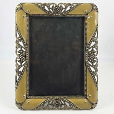 Jeweled detail green Enamel pewter color ornate Picture Photo Frame decor picture