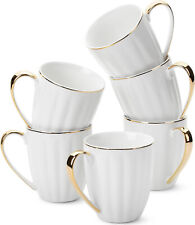 NEW BTaT White Coffee Mugs Set of 6, 12oz White Porcelain with Gold Trim picture