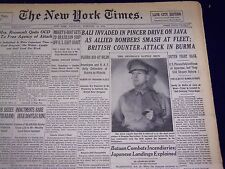 1942 FEBRUARY 21 NEW YORK TIMES - BALI INVADED IN PINCER DRIVE ON JAVA - NT 1259 picture