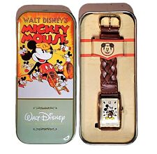 VTG 90s Mickey Watch Tin Disney Store Exclusive Gold DS-90 Brown Leather 1993 picture