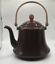 Brown Enamel Tea Pot Kettle W/ Wooden Handle Made In Japan picture