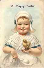 Little Dutch Girl with Baby Chick c1910 Vintage Postcard picture