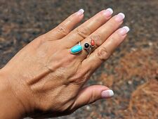 Native American Adjustable Bypass Ring 3 Stones Sterling Silver Jewelry Sz 9 picture