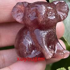 1PC Natural Strawberry Quartz koala Crystal Quartz Carved Figurines Healing 1.2