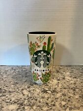Starbucks Arizona Cactus Floral Scene Ceramic Travel Mug Cup Tumbler 12 Oz w/Lid picture