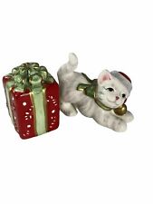Fitz and Floyd Cats & Gift Set of (2) Christmas Kitty Kringle Ceramic Figurines picture