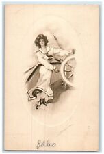 1910 Pretty Woman Curly Hair Helm Boat Chicago Illinois IL RPO Antique Postcard picture