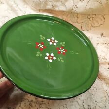 Vintage enamel round tray green floral Christmas? 12