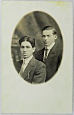 1920's Two Young Men Suit & Tie Stand Together for Portraits - Vintage Postcard picture