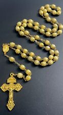 Vintage Catholic Double Capped Jasper Stone Rosary, Gold tone  Pardon Crucifix picture