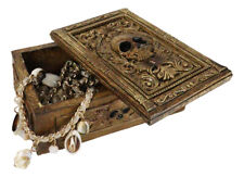 Rustic Bronzed Tooled Floral Mayan Aztec Skull Wicca Tarot Cards Decorative Box picture