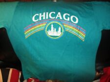 NWOT Vintage 80's CHICAGO ILLINOIS Rainbow Logo Green T Shirt Large 50% 50% picture