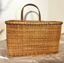 Vtg Nantucket Wall Basket Floral Nautical Decor Hand Woven Bail Handle 7” x 11” picture