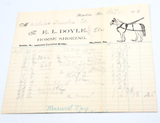 Antique 1913 Horse Shoeing Billhead Receipt Document E.L. Doyle Machias ME picture