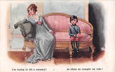 1915 WWI PC-Little Boy Dressed as Soldier Trying To Fill Vacancy for Lovely Lady picture