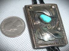 OLD STERLING SILVER & TURQUOISE BOLO TIE, NOT MEXICAN,  HANDSOME picture