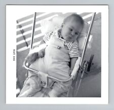 Vintage 60s Photo - Cross Eyed Baby in Stroller - B&W Snapshot picture