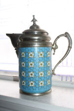 Antique Graniteware & Pewter Pitcher Blue with Flowers Manning Bowman picture