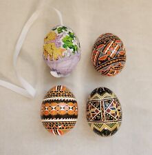 4 Hand Painted Detailed Decorative Real Eggshell Egg Ornaments Decor picture
