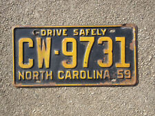 1959 North Carolina License Plate CW 9731 Drive Safely NC Chevy Ford Chevrolet  picture