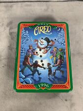 Only Oreo Metal Cookie Tin Snowman & Children Vintage 1996 picture