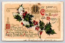 c1911 John Winsch Holly Frost Clifton Bingham Quote Christmas P805 picture