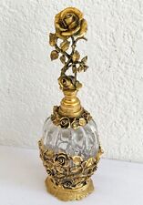 Vintage Matson Gold Plated Rose Ormolu Glass Perfume Bottle with Dauber, K825 picture