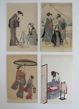 Group of 4 Vintage SHIMBI SHOIN Japan Ukiyo-e Woodblock Postcards 1900-1938 era picture