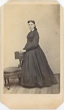 Pretty Lady Curled Hair Lowell, Massachusetts 1860s CDV Carte de Visite X641 picture
