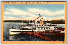 c1940s Linen MV Mount Washington Wharf Lake Winnipesaukee NH Vintage Postcard picture
