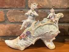 Antique German Porcelain Victorian Shoe With Cherubs Figural Vase picture