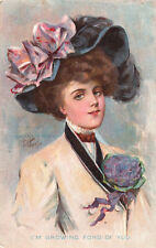 Antique Postcard  Vict. 1908 Beautiful Lady with Big Hat picture