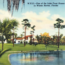 Winter Haven Lake Houses Postcard 1940s Linen Florida Homes Curt Teich Art B1523 picture