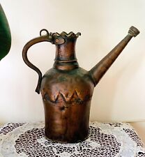 Big Etched Jug Antique Handmade Red Copper Handle Middle East Decor Collectibles picture
