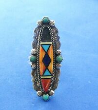 B Chavez  Navajo Silversmith  Inlaid Sterling Silver Ring (missing one coral pc) picture