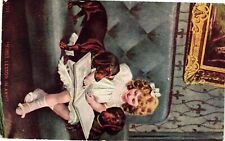 Vintage Postcard- FIRST LESSON IN ART, CHILD WITH TWO BROWN DOGS Early 1900s picture