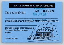 Denison TX Texas Parks Wildlife Eisenhower Birthplace Ticket Stub Ephemera picture