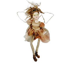 Vintage Winward Nature Fairy Fantasy Doll Orange Metallic Gold Wire Wings Shelf picture