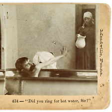 Maid Surprising Bathing Man Stereoview c1895 Risque Victorian Clawfoot Tub A2530 picture