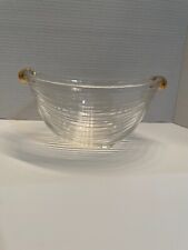 Vintage Mikasa Crystal Neo Classic Ribbed Large Bowl with Gold Handles picture