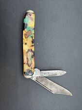 Vintage Kent NY City 2 Blade Pocket Knife Calico 'End of Day' Color Handle 2.25