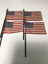 4 patriotic antique Parade Flags 48 stars 11” tall, 5 1/2” X 4” fabric Cars Bike picture