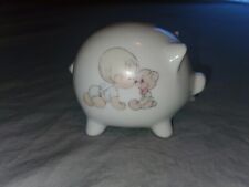 Vintage 1985 Precious Moments Pig Piggy Bank Baby With Teddy Bear  Enesco picture