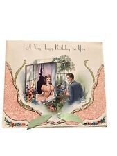 VTG 1920s Romantic A VERY HAPPY BIRTHDAY TO YOU Greetings Card Metallic Unused picture