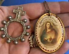 Vintage 1936 Sacred HEART OF JESUS APOSTLESHIP OF PRAYER Badge Scapular & Ring picture