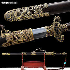 40'' Dragon Clay tempered Damascus Steel Ebony Handmade Chinese Qing Jian Sword picture