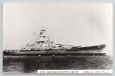 RPPC USS Massachusetts BB-59 Naval Ship Official USN Real Photo Postcard picture